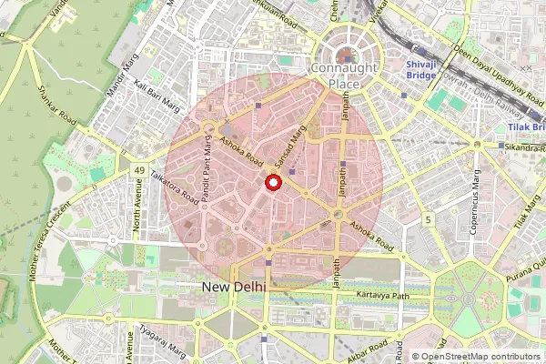 পিনকোড 110001 — New Delhi General Post Office, New Delhi দ্বারা আচ্ছাদিত আনুমানিক এলাকা দেখানো মানচিত্র