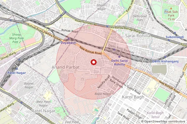 Map showing approximate area covered by Pincode 110005 — Desh Bandhu Gupta Road So, Central
