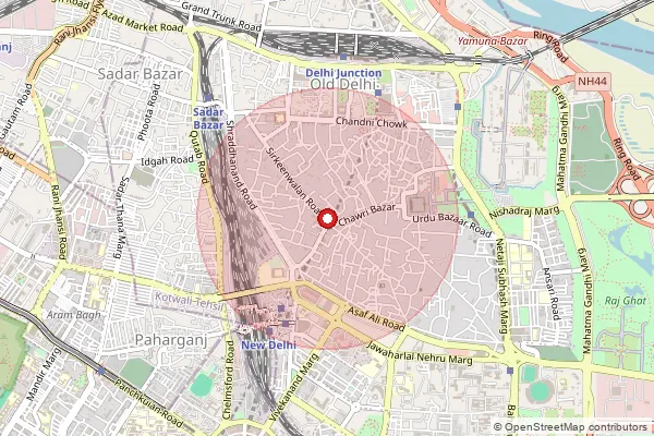 Map showing approximate area covered by Pincode 110006 — Delhi Gpo, North