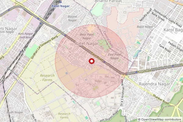 Map showing approximate area covered by Pincode 110008 — Patel Nagar East So, West