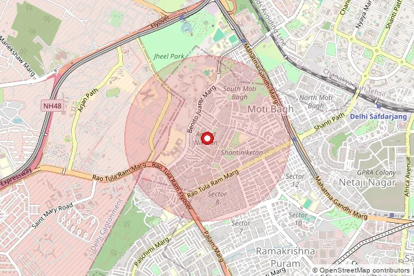 Map showing approximate area covered by Pincode 110021 — Chanakya Puri So, New Delhi