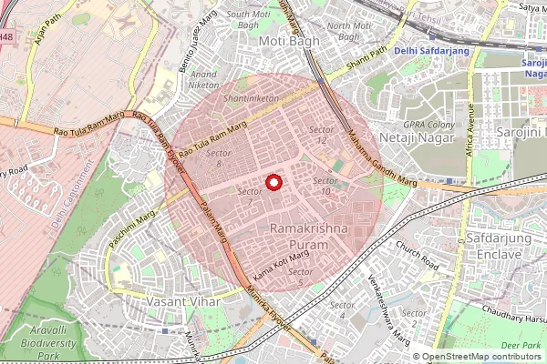 Map showing approximate area covered by Pincode 110022 — R K Puram Sect1 So, New Delhi
