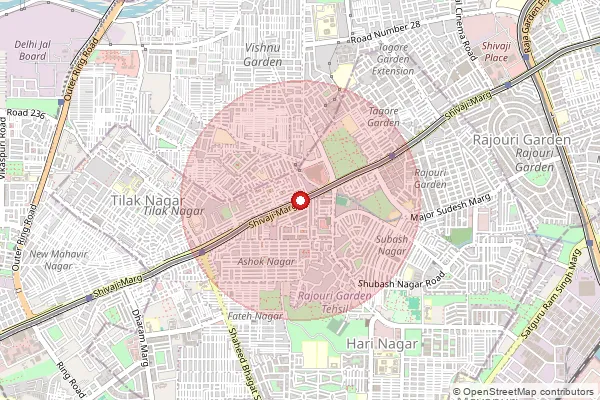 Map showing approximate area covered by Pincode 110027 — Rajouri Market S.O, West