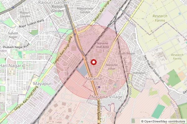 Map showing approximate area covered by Pincode 110028 — Naraina Industrial Estate H.O, New Delhi