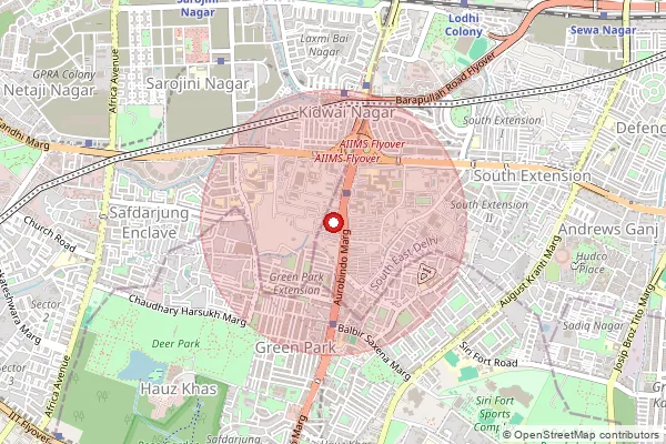 Map showing approximate area covered by Pincode 110029 — Safdarjung Enclave So, South