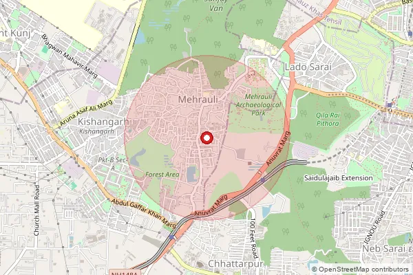 Map showing approximate area covered by Pincode 110030 — Gadaipur Bo, South