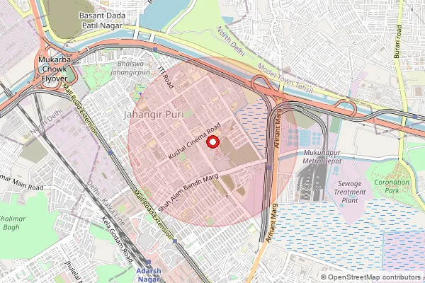 Map showing approximate area covered by Pincode 110033 — Jahangir Puri H Block So, North