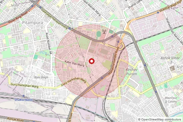 Map showing approximate area covered by Pincode 110034 — Saraswati Vihar So, North West