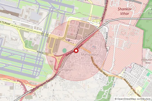 Map showing approximate area covered by Pincode 110037 — Mahipalpur Bo, New Delhi