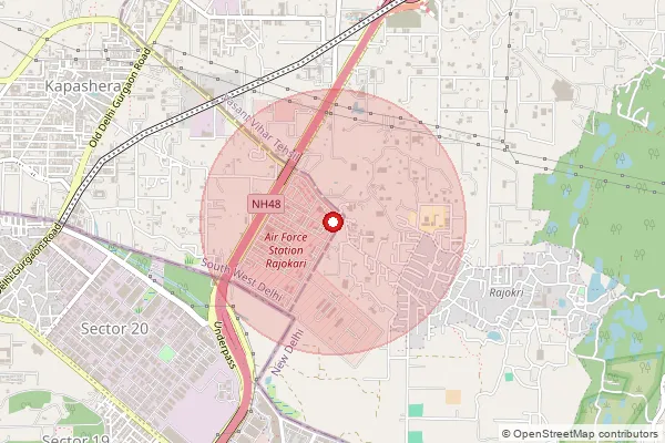 Map showing approximate area covered by Pincode 110038 — Rajokari Bo, New Delhi