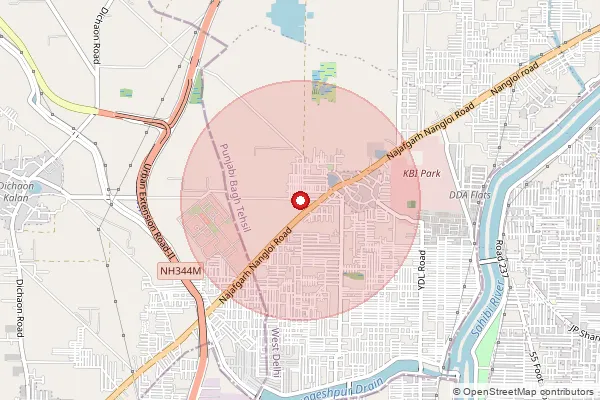 Map showing approximate area covered by Pincode 110043 — Khaira B.O, West