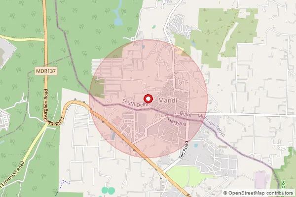 Map showing approximate area covered by Pincode 110047 — Mandi Bo, South