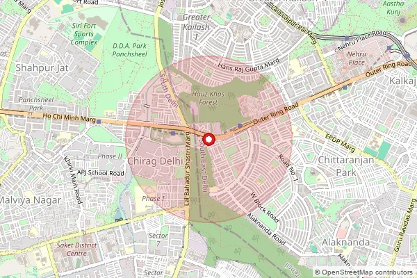 Map showing approximate area covered by Pincode 110048 — Greater Kailash So, South