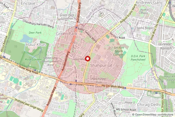 Map showing approximate area covered by Pincode 110049 — New Delhi South Extii So, South East