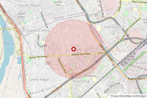 Map showing approximate area covered by Pincode 110051 — Krishna Nagar Ho, Shahdara