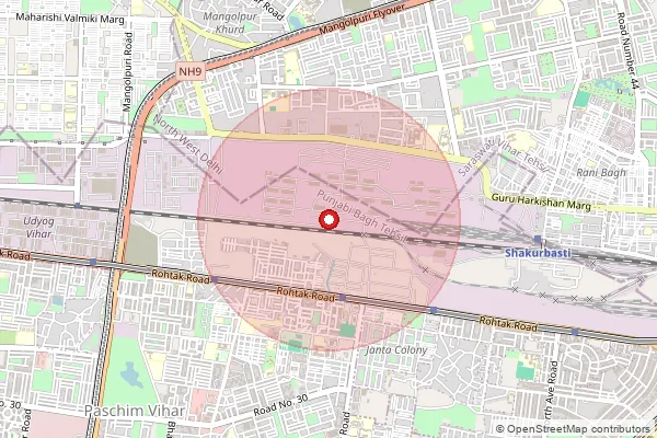 Map showing approximate area covered by Pincode 110056 — Shakur Basti Depot So, North West