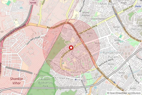 Map showing approximate area covered by Pincode 110057 — Vasant Vihar2 So, New Delhi