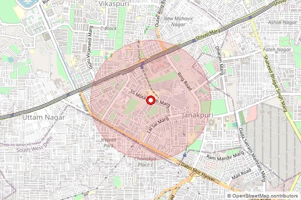 Map showing approximate area covered by Pincode 110058 — Janakpuri A 3 S.O, West
