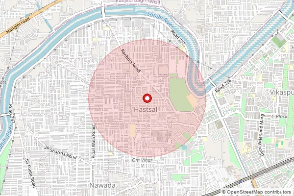 Map showing approximate area covered by Pincode 110059 — Hastal Village B.O, West