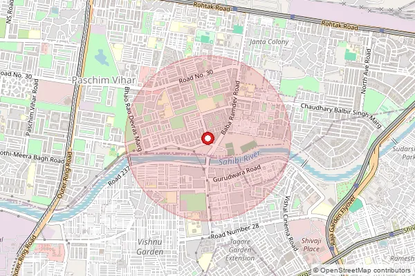 Map showing approximate area covered by Pincode 110063 — Madipur Village S.O, West