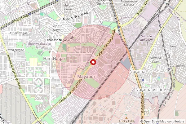 Map showing approximate area covered by Pincode 110064 — Hari Nagar Be Block S.O, West