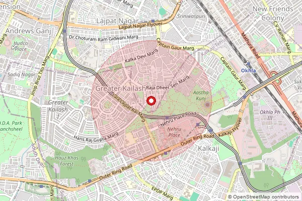 Map showing approximate area covered by Pincode 110065 — East Of Kailash Phasei So, South East