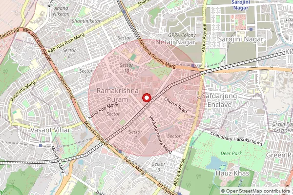 Map showing approximate area covered by Pincode 110066 — R K Puram West So, New Delhi