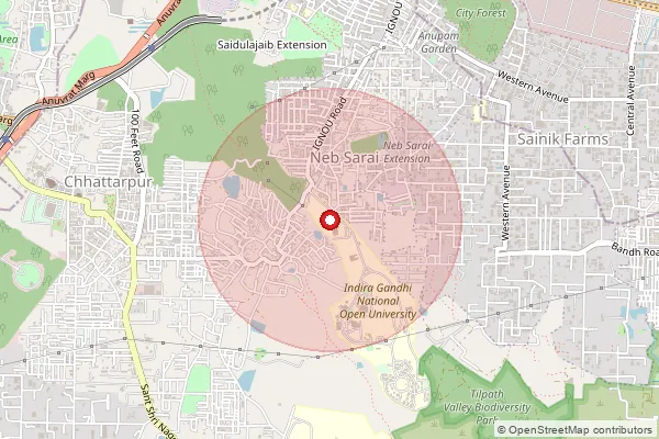 Map showing approximate area covered by Pincode 110068 — Ignou So, South