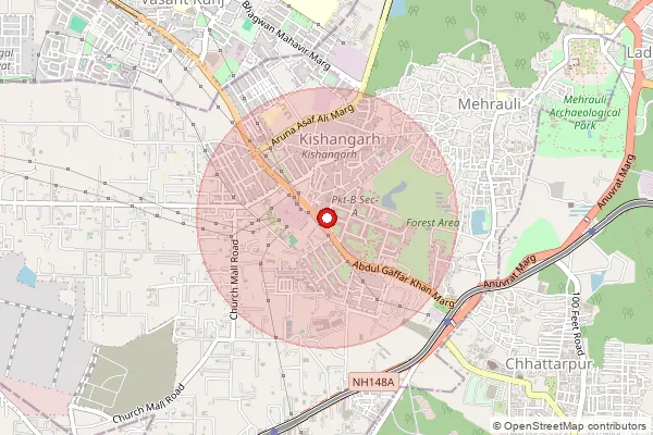 Map showing approximate area covered by Pincode 110070 — Vasant Kunj So, New Delhi