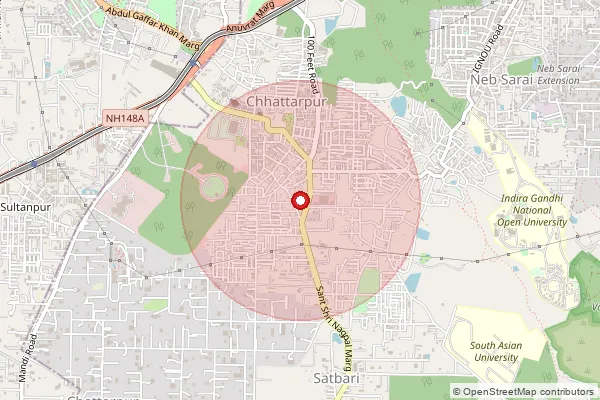 Map showing approximate area covered by Pincode 110074 — Bhati Village Bo, South