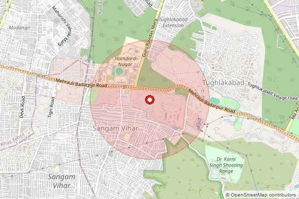 Map showing approximate area covered by Pincode 110080 — Sangam Vihar So, South