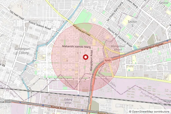Map showing approximate area covered by Pincode 110083 — Mangolpuri I  Block So, North West