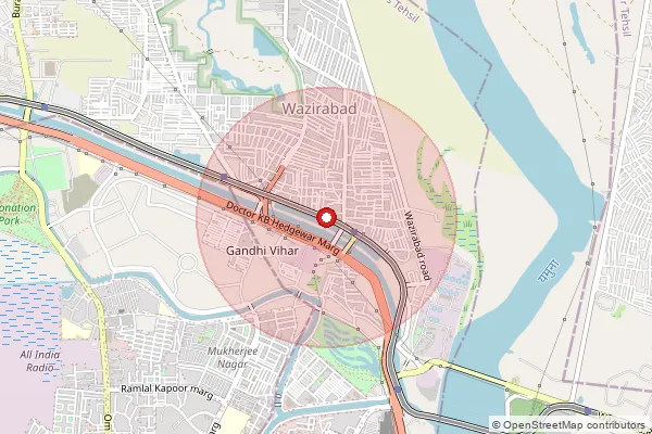 Map showing approximate area covered by Pincode 110084 — Wazirabad Village So, Central