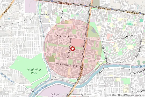 Map showing approximate area covered by Pincode 110087 — Peeragarhi B.O, West