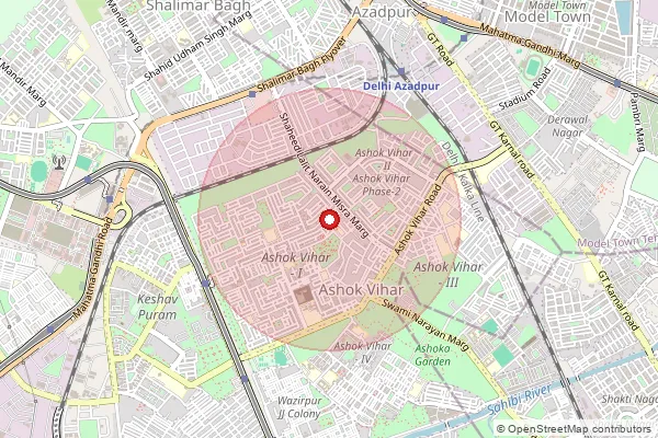 Map showing approximate area covered by Pincode 110088 — Shalamar Bo, North