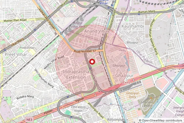 Map showing approximate area covered by Pincode 110092 — Shakarpur So, East