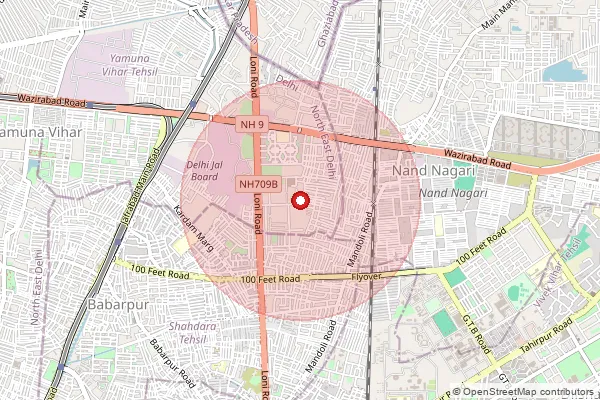 Map showing approximate area covered by Pincode 110093 — Mandoli Saboli Bo, North East