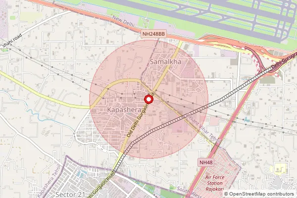 Map showing approximate area covered by Pincode 110097 — Kapashera So, South West