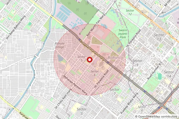 Map showing approximate area covered by Pincode 110110 — Nodal Delivery Centre(Parcel) Rohini, North West