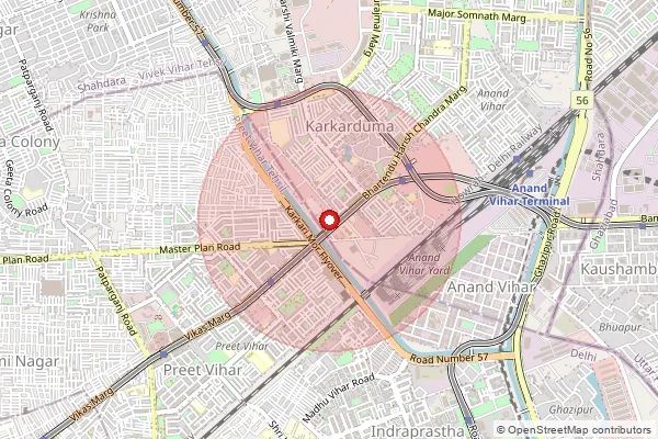 Map showing approximate area covered by Pincode 110151 — Krishna Nagar Ndc, Shahdara