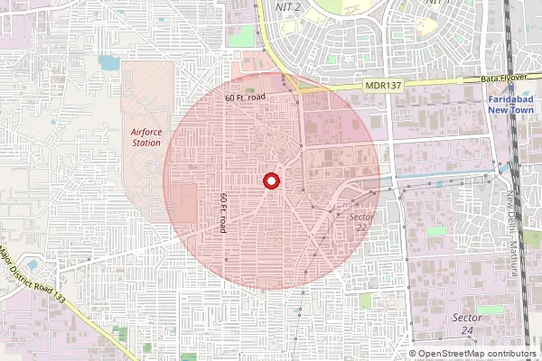 Map showing approximate area covered by Pincode 121005 — Faridabad Sector 22 So, Faridabad