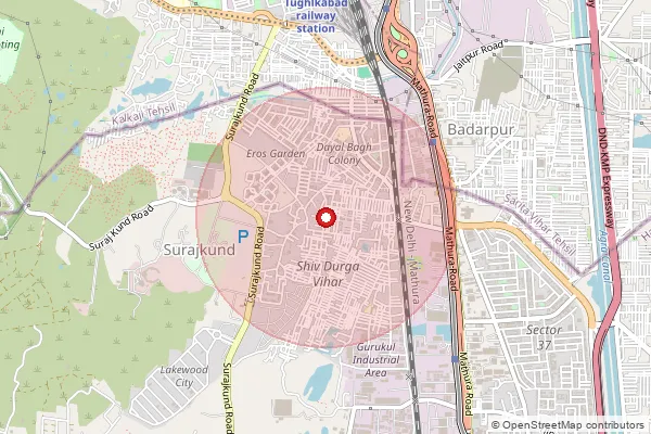 Map showing approximate area covered by Pincode 121009 — Surajkund Faridabad So, Faridabad