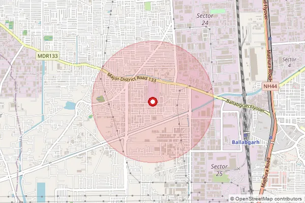 Map showing approximate area covered by Pincode 121015 — Sector55 Po, Faridabad