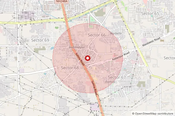 Map showing approximate area covered by Pincode 122098 — Crpf Kadarpur So, Gurugram