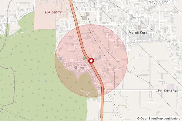 Map showing approximate area covered by Pincode 122102 — Raisina Bo, Gurugram