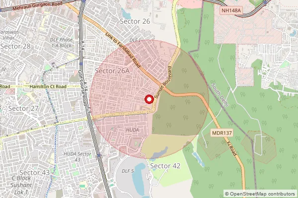 Map showing approximate area covered by Pincode 122998 — Ndc Dlf Qe Complex, Na