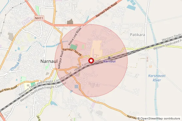 Map showing approximate area covered by Pincode 123001 — Narnaul Ho, Mahendragarh