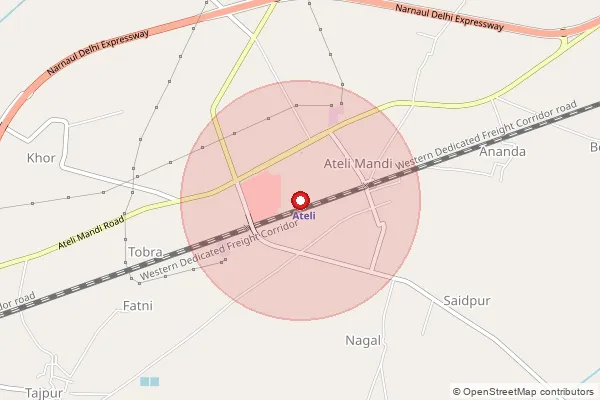 Map showing approximate area covered by Pincode 123021 — Bhocharia Bo, Mahendragarh