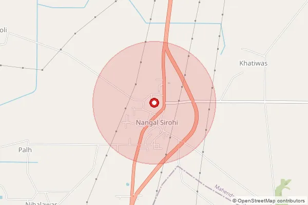 Map showing approximate area covered by Pincode 123028 — Daroli Ahir Bo, Mahendragarh