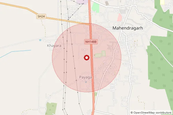 Map showing approximate area covered by Pincode 123029 — Khatod Bo, Mahendragarh
